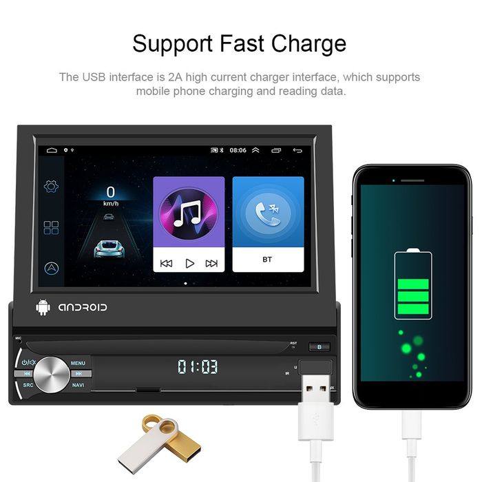 Rádio Android 15 1din Retrátil 2/64GB GPS CARPLAY Wi-Fi Bluetooth NOVO