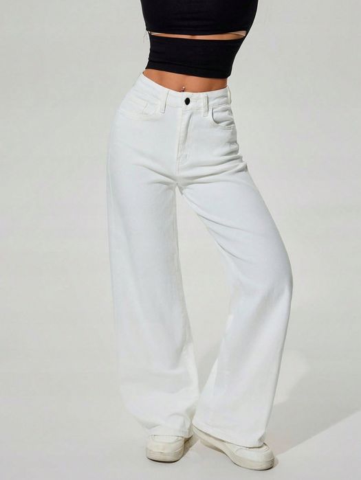 Shein białe jeansy wide leg z wysokim stanem l 1ła