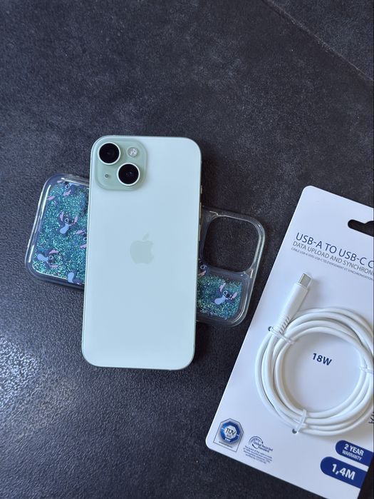 iPhone 15 jak nowy z etui i ładowarką zielony oryginalny bez blokad i rat w pełni sprawny stan igła okazja