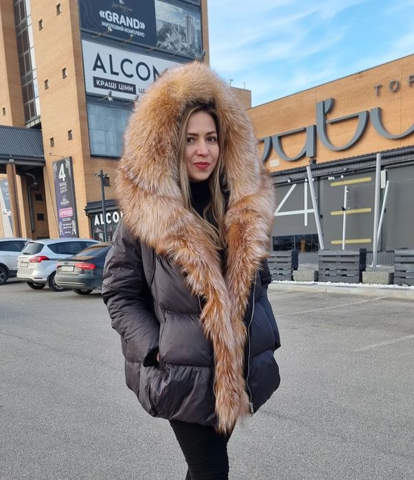 Новинка пуховик оверсайз з натуральним хутром , пуховик  з хутром