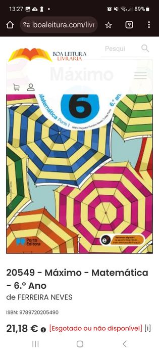 Manual livro escolar de matemática Máximo 6 ano + caderno d atividades