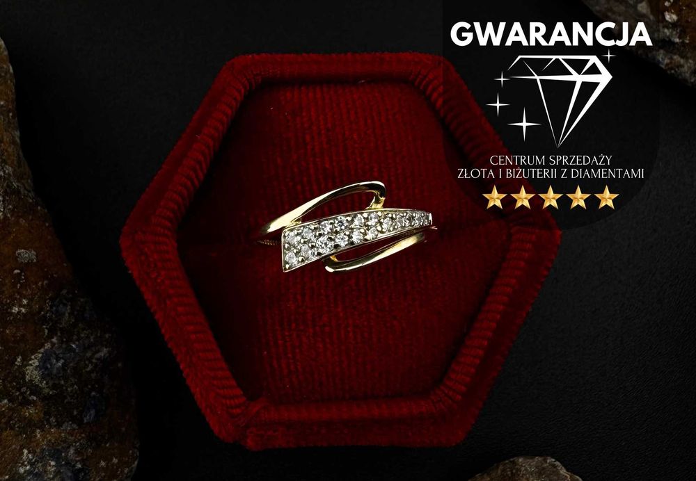 Złoty Pierścionek z Cyrkoniami Nowoczesny Wzór 333 1,75g rozmiar 17
