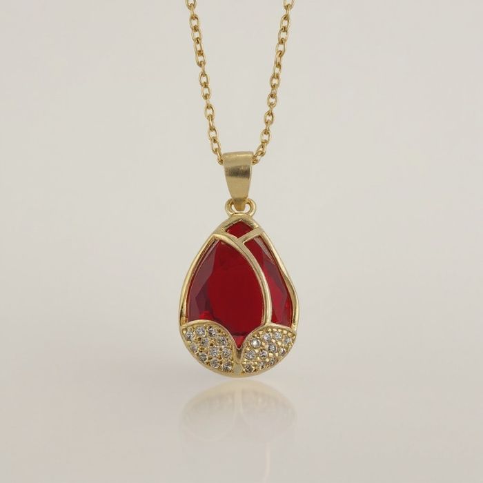 Wisiorek srebrny 925 pozłacany z dużym czerwonym kamieniem