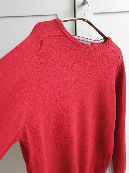 Czerwony wełniany sweter męski 100% wełna lambswool XL
