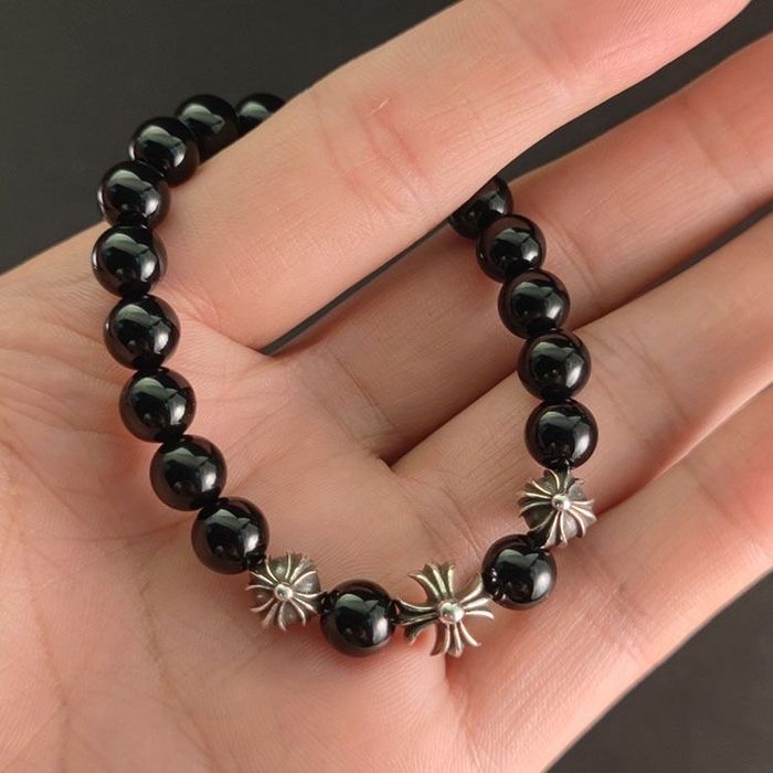 Браслет Chrome Hearts Хром Хартс ,камень обсидиан