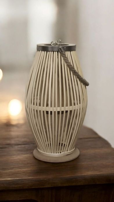 Lampion bambusowy BOHO 30 cm - świecznik jutowy wiklinowy taras balkon
