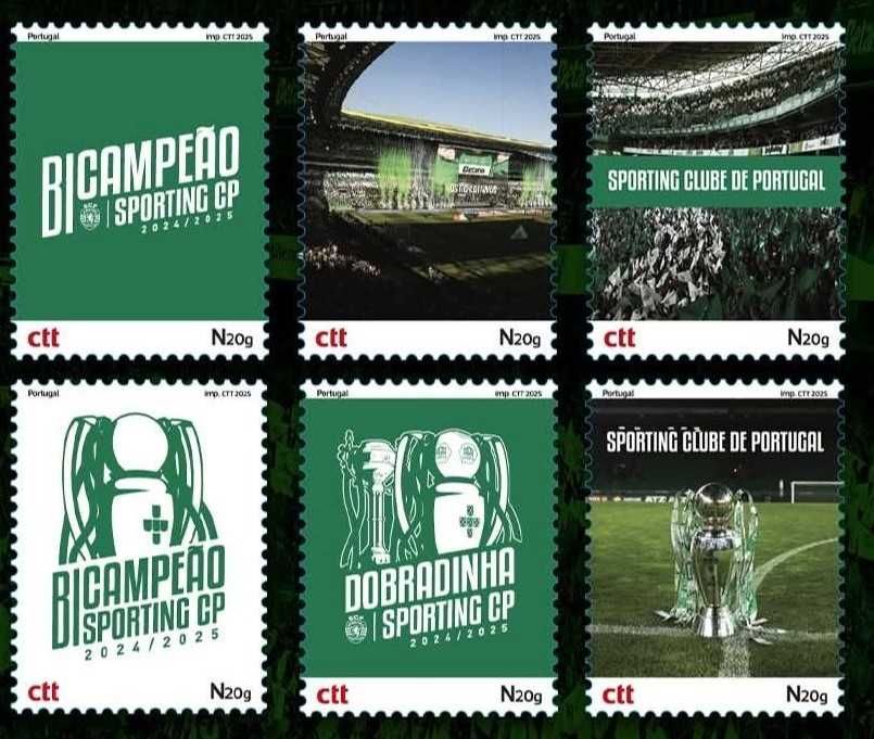 SPORTING - BICAMPEAO E DOBRADINHA - Bk CTT 6 selos auto adesivos -2025