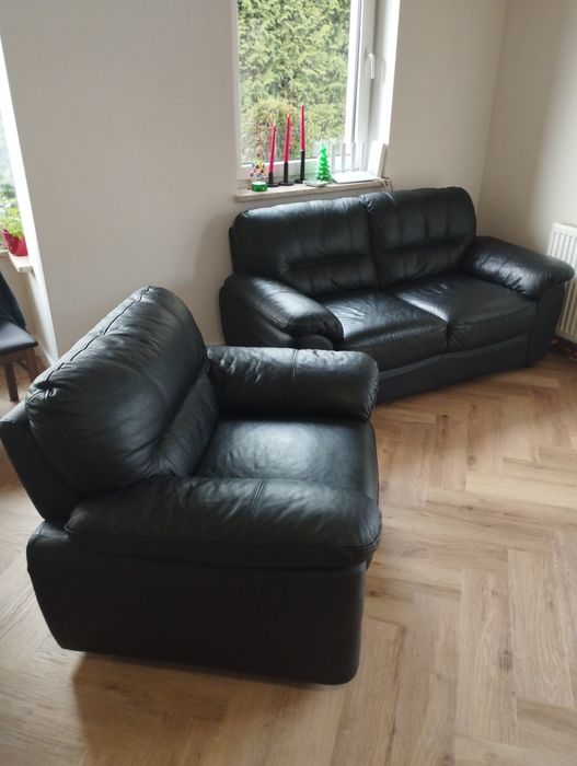 Sofa skórzana dwuosobowa + fotel