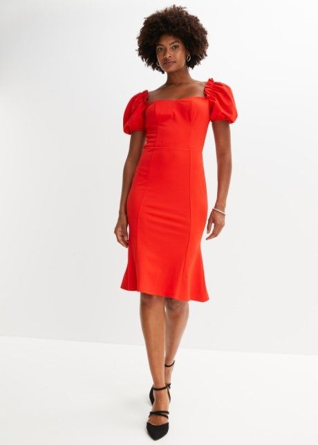 B.P.C sukienka czerwona midi falbany ^48/50