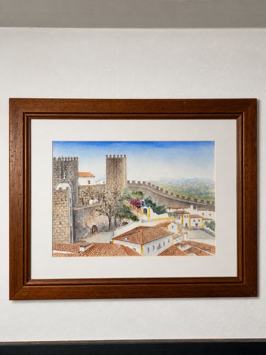 Aguarela Original Assinada por José Gomes – Arte Portuguesa com Moldura