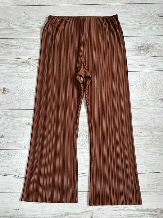 CALVIN KLEIN Spodnie Damskie Plisowane Szerokie Nogawki Brązowe M L