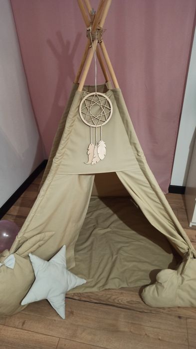 Tipy boho z łapaczem snów,namiot dla dzieci, beżowy, poduszki