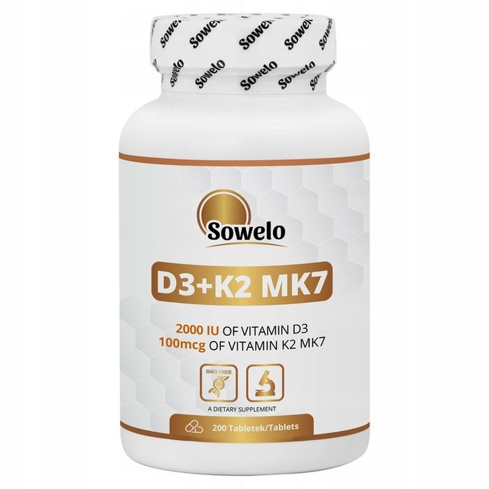 witamina d3 + k2 mk7 200 tabletek - kości, serce, odporność - sowelo