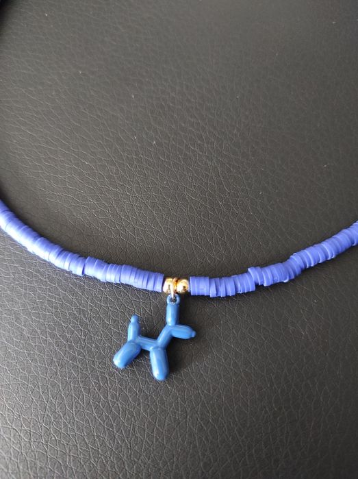 Naszyjnik choker niebieski pies kolczyki