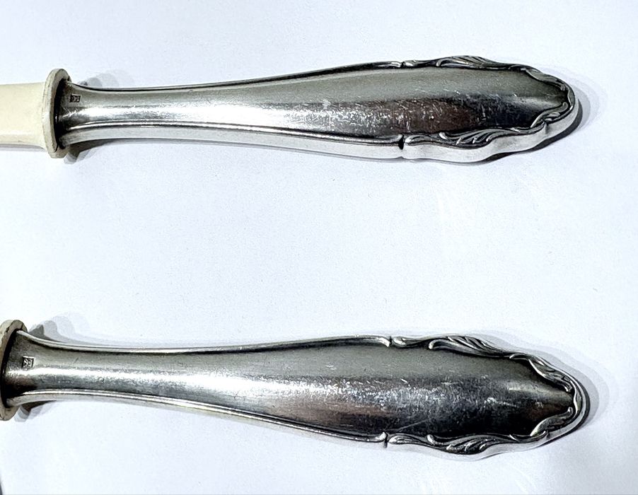 Talheres de salada vintage WMF com banho em prata e celluloíde