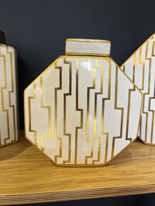 Pote Poligono Branco e Dourado