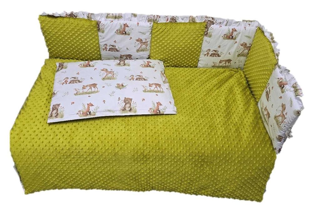 Pościel do łóżeczka, 4elementy, minky + bawełna, ZWIERZĘTA LAS wys.24h