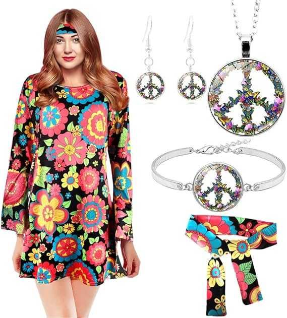 Kostium Hippiski, Lata 70, 5 Elementów, Rozmiar XL