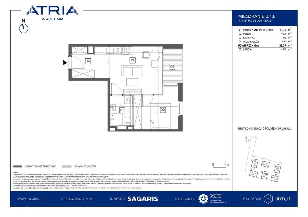 2-pokojowe mieszkanie 35m2 + loggia Bez Prowizji