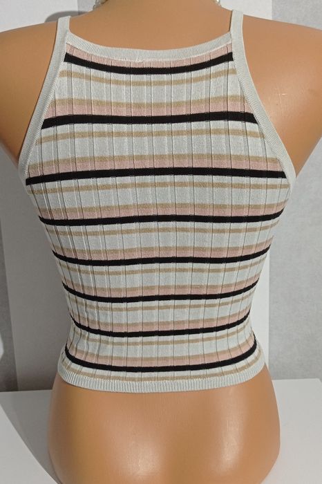 Crop top biały na ramiączkach prążkowany w paski H&M Divided XXS