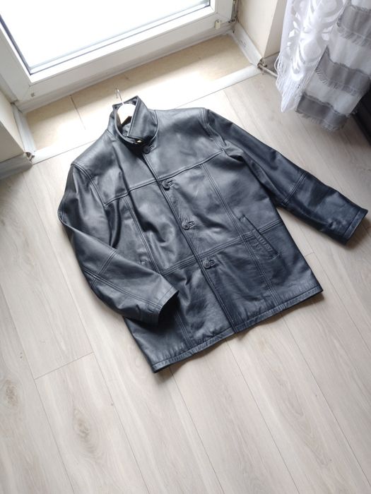 Czarna skórzana kurtka męska płaszcz ze skóry licowanej