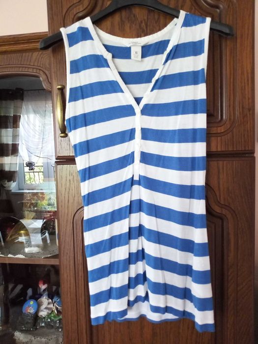 bluzka bokserka w biało niebieskie paski H&M rozmiar XS