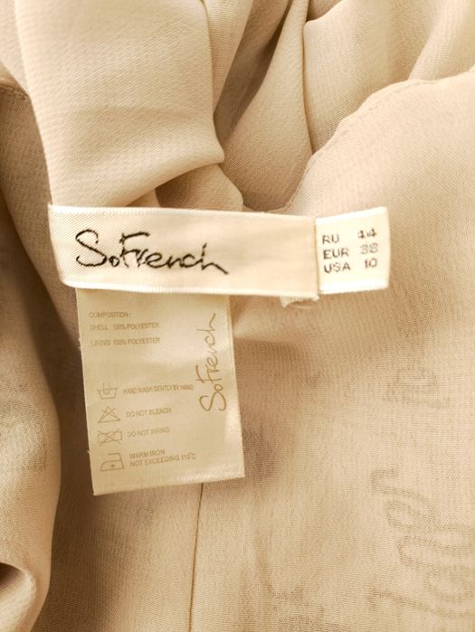 SoFrench M 38 sukienka premium koktajlowa midi bez rękawów beż brąz