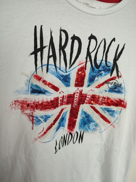 L 40 Hard Rock London t-shirt koszulka biała gitara flaga