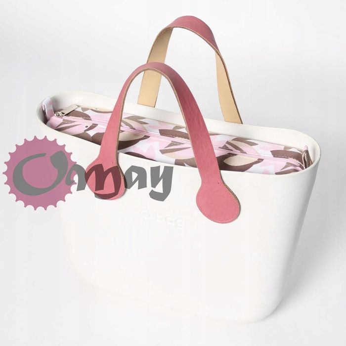 Beżowy organizer do OBAG MINI tukany pudrowy róż 2kieszenie wkład OMAY
