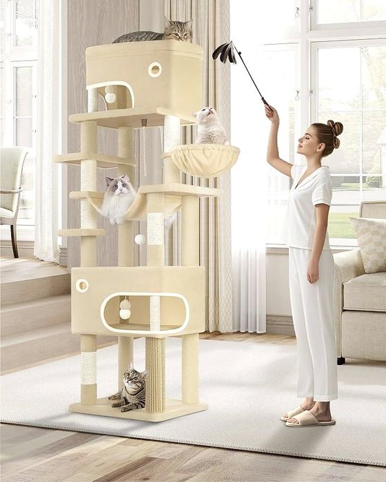 Xxl drapak 203 cm dla duzego kota bezowy legowisko hamak domek drzewko