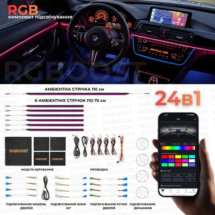 RGB 24в1 Контурная Ambient подсветка салона авто (Премиум качество)