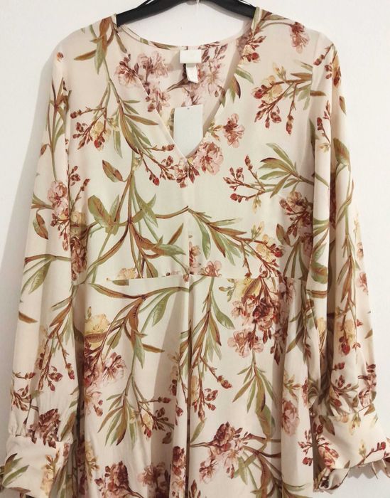 Vestido comprido assimétrico padrão floral da H&M T:40 Novo c/etiqueta
