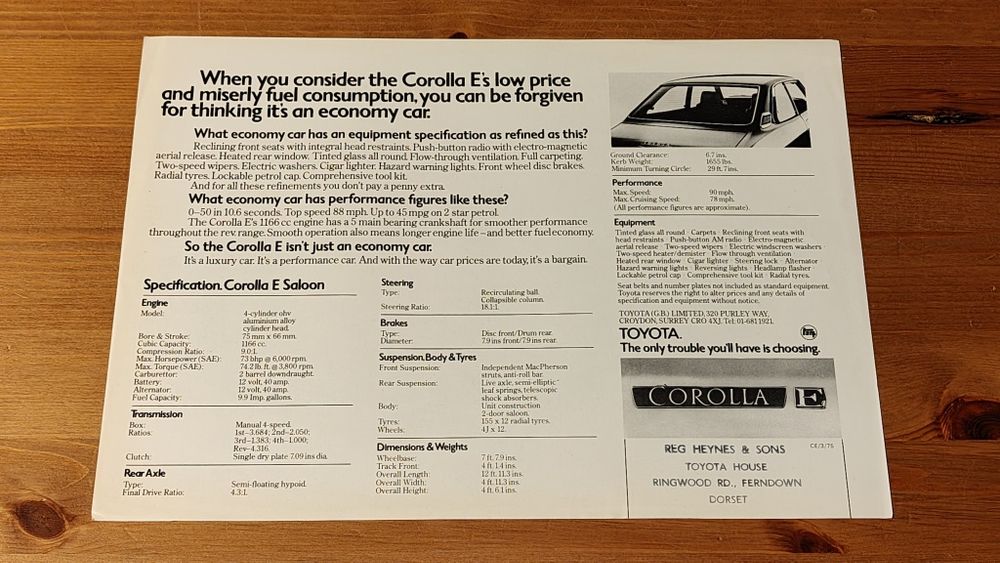 Prospekt katalog folder TOYOTA Corolla E Saloon - 1975 r. -