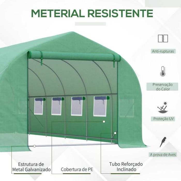 Estufa de Túnel 5,95x3x2 m com 12 Janelas e Porta de Enrolar