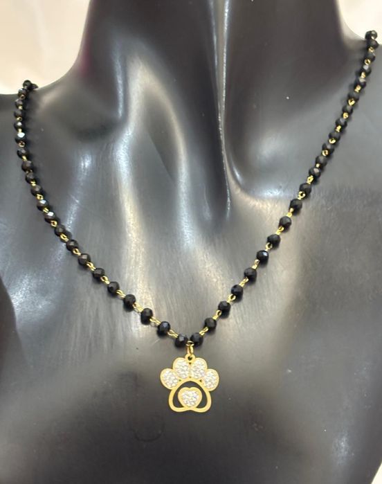 Złoty naszyjnik psia łapka stal chirurgiczna nierdzewna