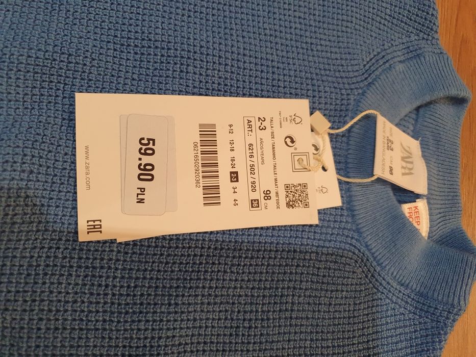 Sweter Zara chłopięcy niebieski 98 2-3 lata