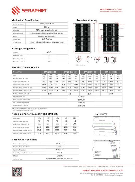 Painéis Fotovoltaicos SERAPHIM 665W Bifaciais – Novos, selados