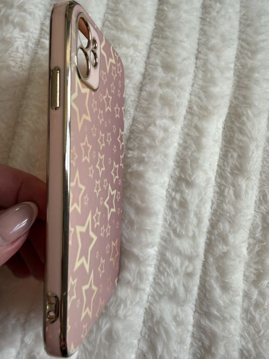 Capa iphone 11 rosa e dourado com estrelas