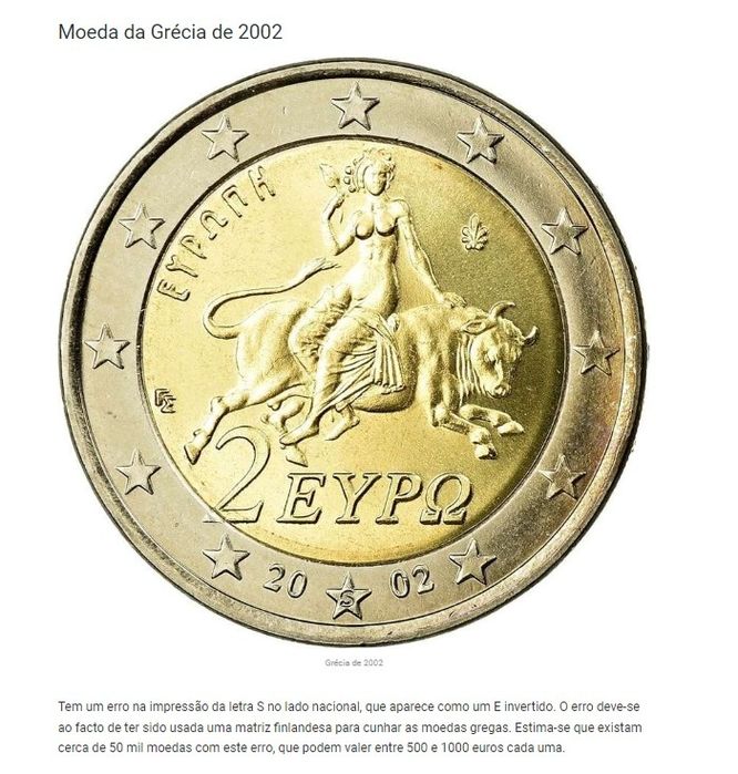 Moeda 2€ Grega Grecia 2002 Erro Impressão Cunhagem Valiosa