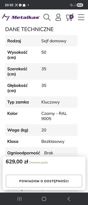Sejf na klucz metalowy jednoplaszczowy