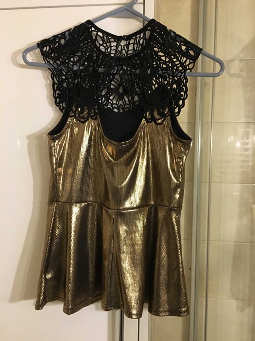 Bluzka damska wieczorowa czarno-złota z koronką R.36/38