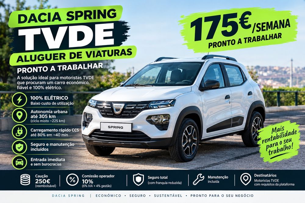 Aluguer TVDE Elétrico – 175 Eur - Baixo custo Pronto a Trabalhar