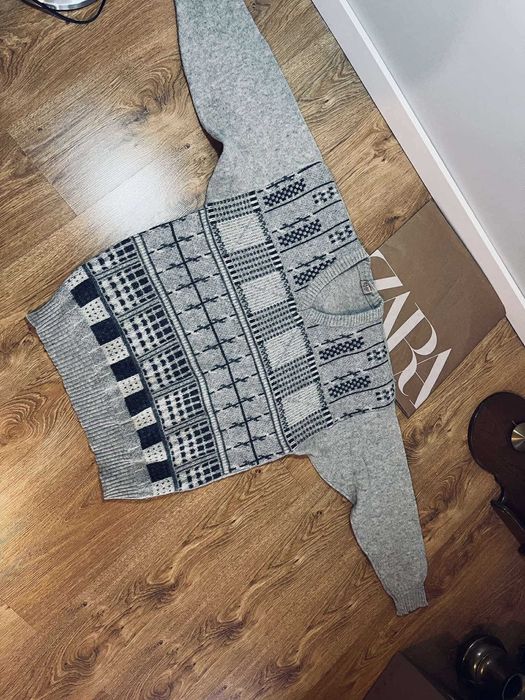 Shetland piękny sweter męski L ciepły zimowy