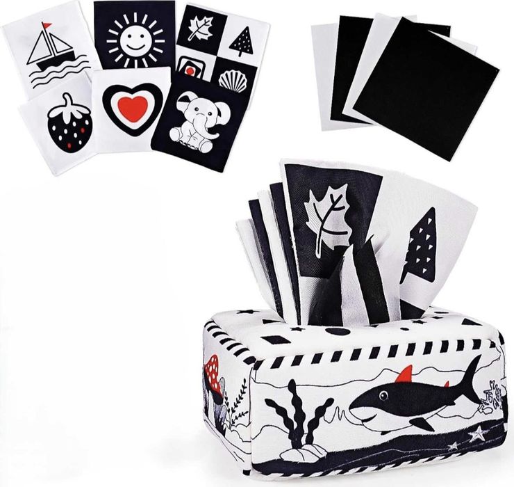 Sensoryczne Pudełko na chusteczki Zabawka Montessori czarno - białe