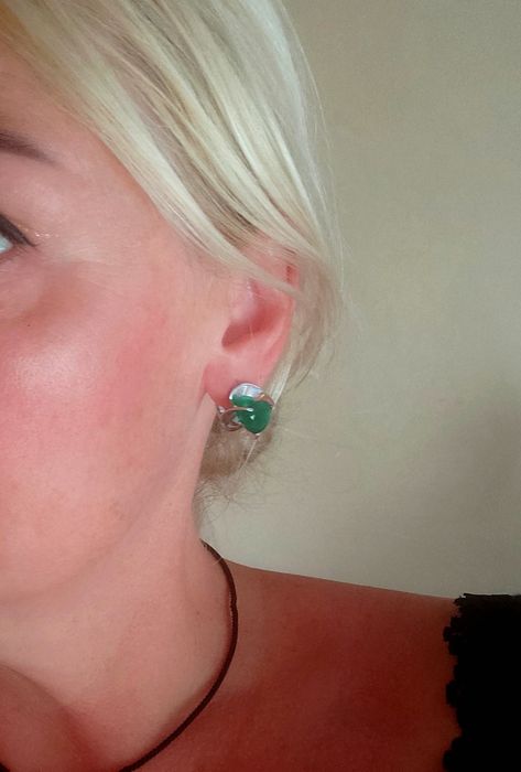 Невероятный серебряный комплект/набор с натуральным зелёным агатом.925