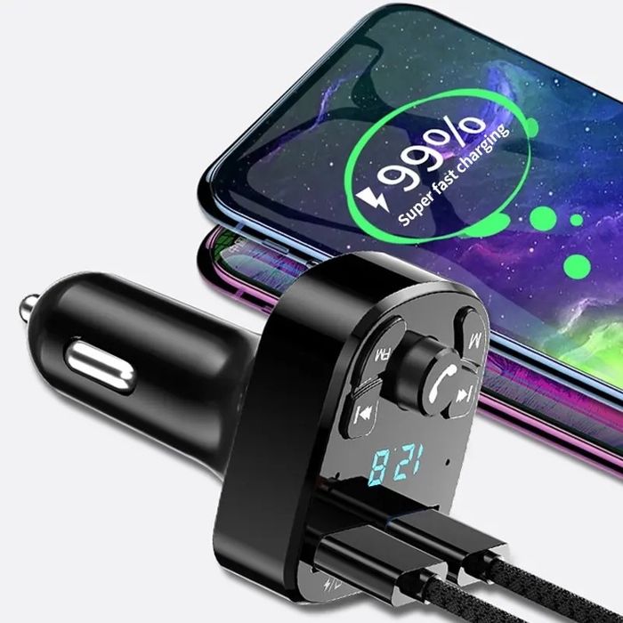Transmiter FM szybka ładowarka Bluetooth 5.0 audio MP3 BT 2X USB