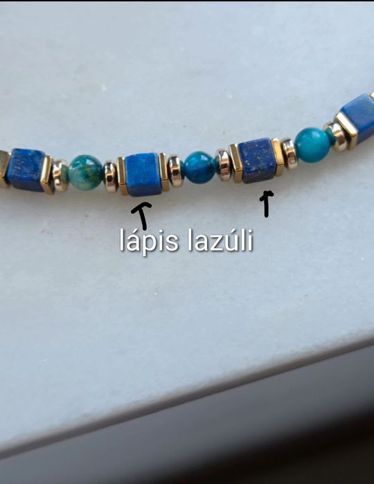 Pulseira de lápis lazúli e olho de tigre azul
