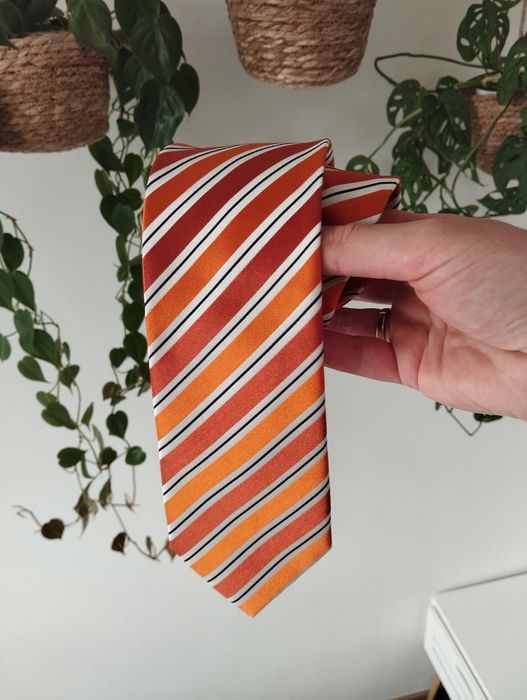 Krawat jedwabny 100% silk, w paski, pomarańczowy Gilberto