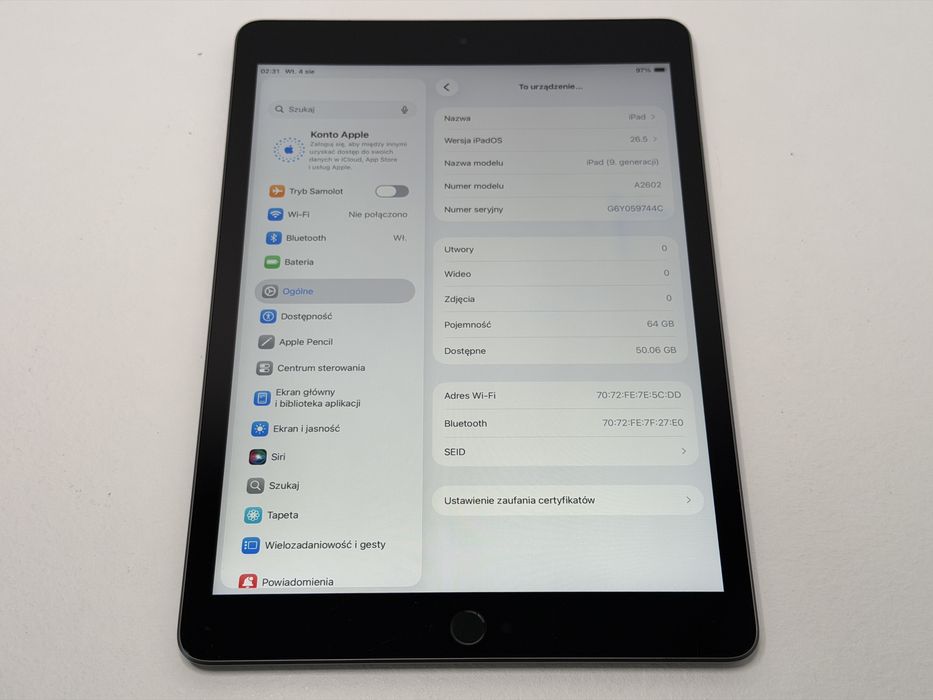 iPad 9. gen. (A2602) - 64GB - faktura VAT 23%