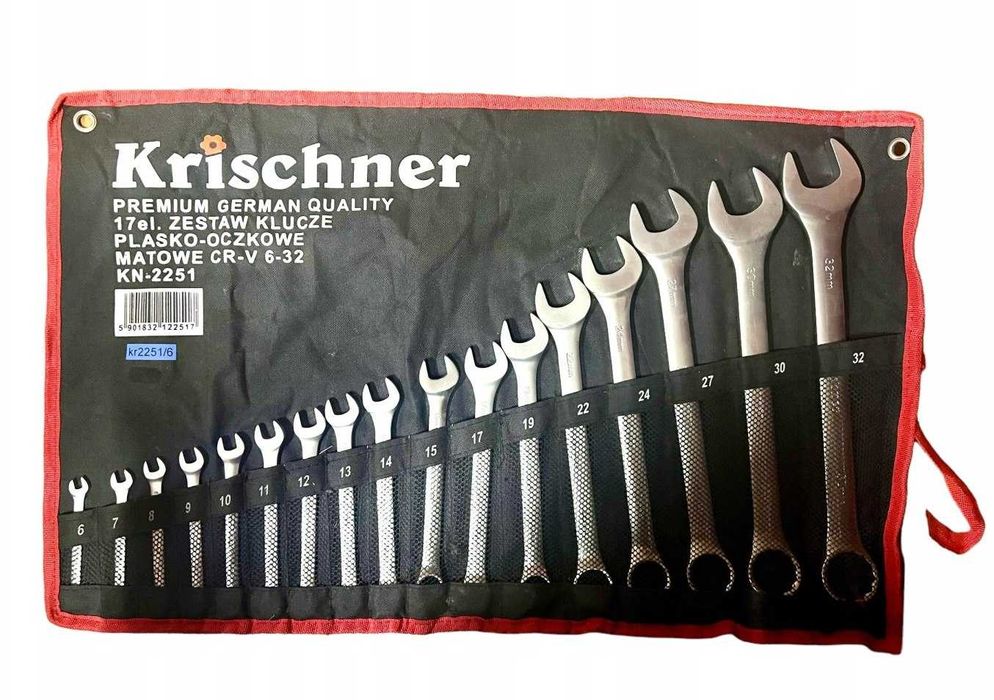 Komplet kluczy PŁASKO OCZKOWYCH 17el.Klucze płasko oczkowe zestaw 6-32